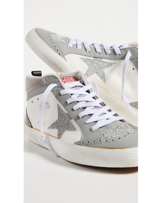 Golden Goose Deluxe Brand White Mid Star Leather And Net Crystal Star Sneakers