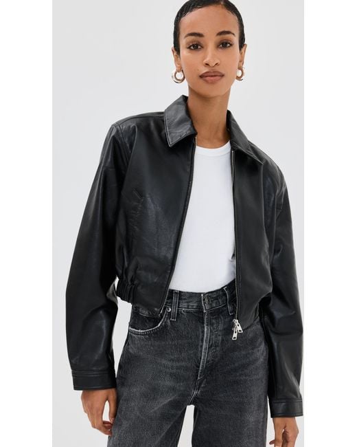Agolde Black Essie Recycled Leather Cropped Jacket
