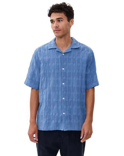 Wax London Blue Seersucker Waffle Didcot Shirt for men