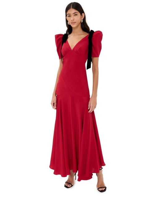 rodarte's crimson silk chiffon ruffled dress with bow details Rodarte Exclusive Bow-detailed Silk Crepe Maxi Dress in Red