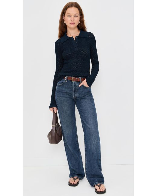 Sea Blue Ruby Knit Long Sleeve Polo