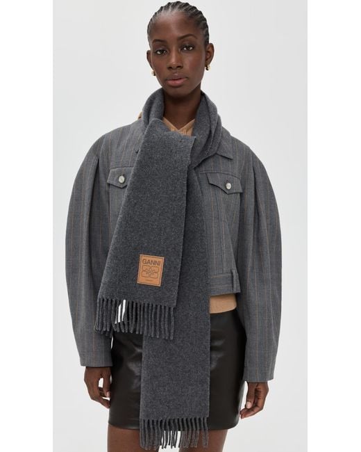 Ganni Gray Double Face Wool Solid Scarf