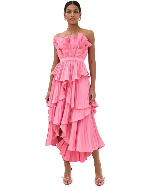 AMUR Pink Judah Scallop Pleated Dress