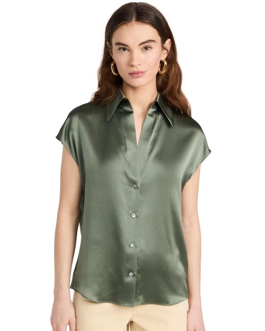Vince Green Cap Sleeve Ruched Back Blouse