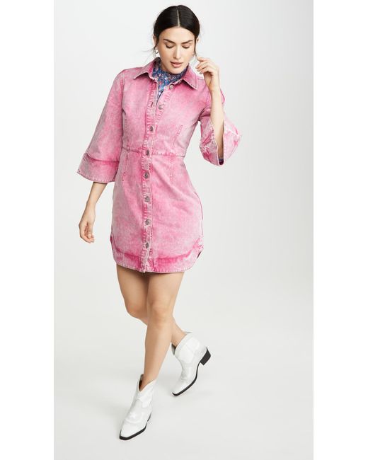 ganni pink denim dress GANNI Pink Washed Denim Dress | Pink