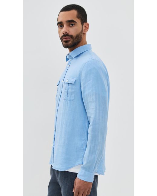 Onia Blue Garment Dye Linen Standard Fit Shirt for men