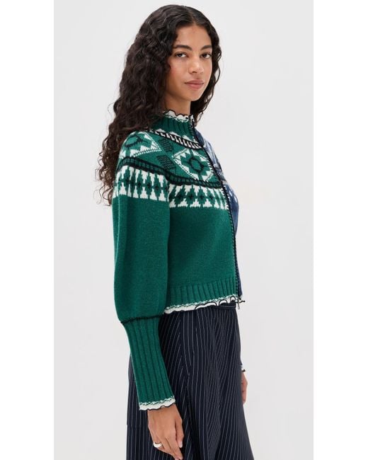 Sea Green Linea Fair Isle Zip Front Cardigan
