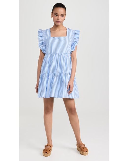 English Factory Blue Stripe Square Neckline Ini Dress