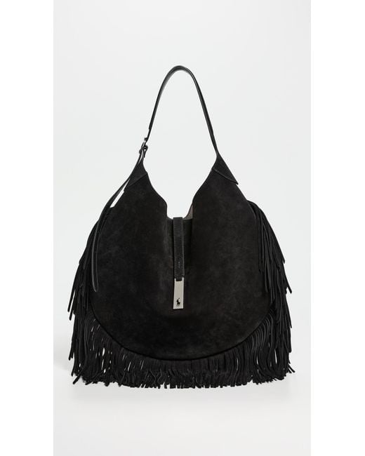 Polo Ralph Lauren Black Id Fringe Suede Shoulder Bag