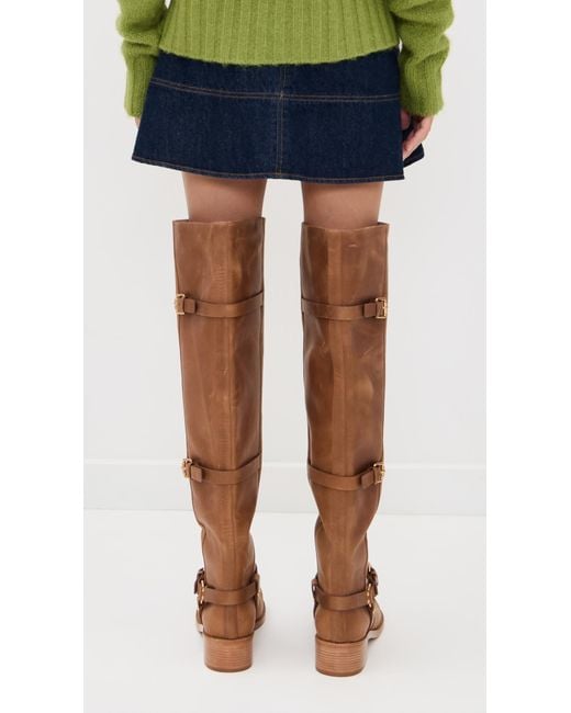 Farm Rio Brown Distressed Leather Over The Knee Boot
