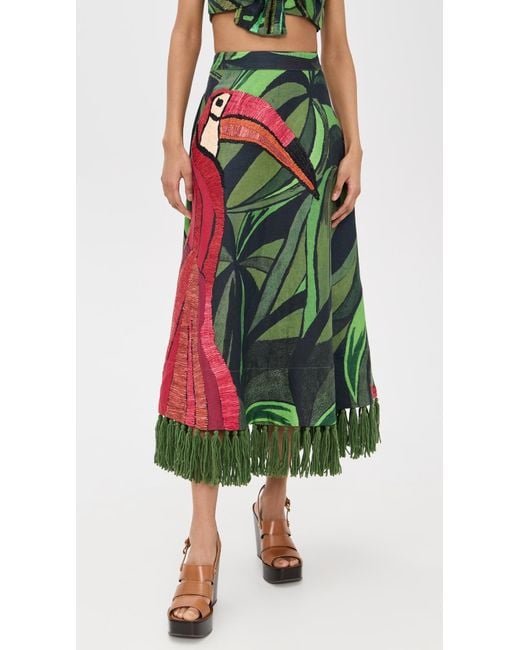 Farm Rio Green Coconut Tree Flow Embroidered Skirt