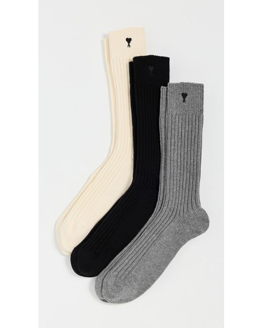 AMI Black Adc Cotton Socks Set for men