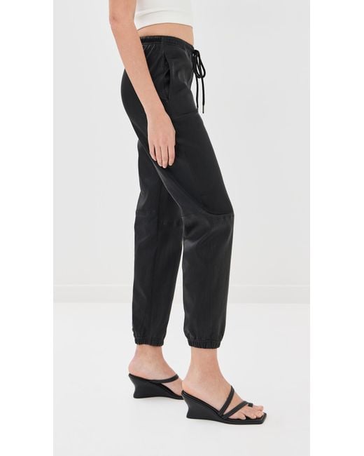 SPRWMN Black Leather Drawstring Joggers