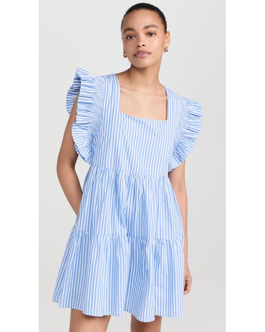English Factory Blue Stripe Square Neckline Ini Dress