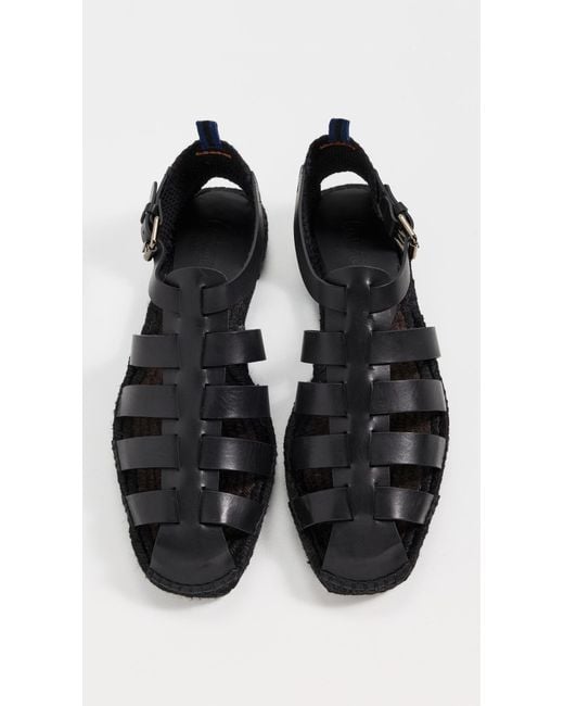 Castaner Black Pietro Leather Fisherman Sandals for men