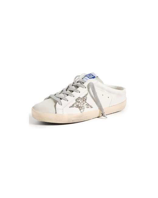 Golden Goose Deluxe Brand White Super Star Sabot Leather Upper Suede Glitter Sneakers