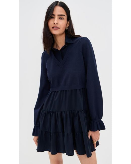 Cinq À Sept Blue Knit Combo Luciana Dress