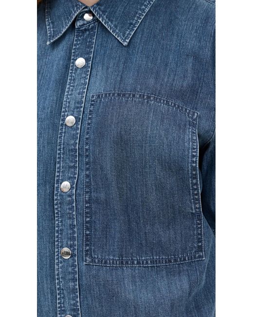 Tibi Blue Summer Denim Classic Wash Camp Shirt