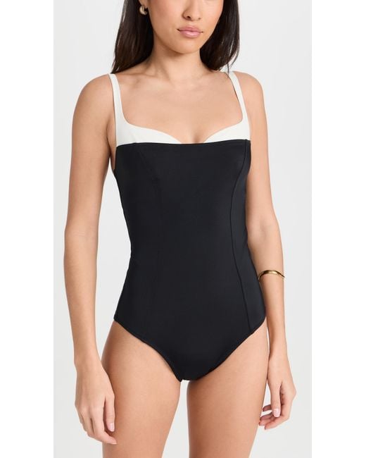 Reformation Black Tossa One Piece Swimsuit Back/white