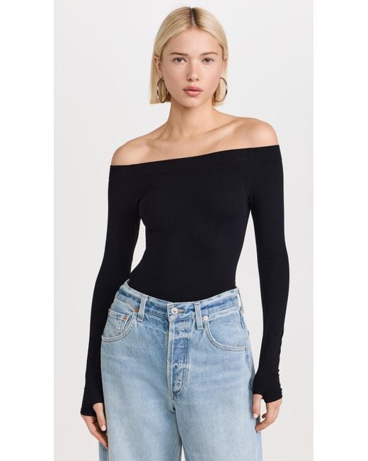 Commando Black Ballet Off-Shoulder Thong Bodysuit