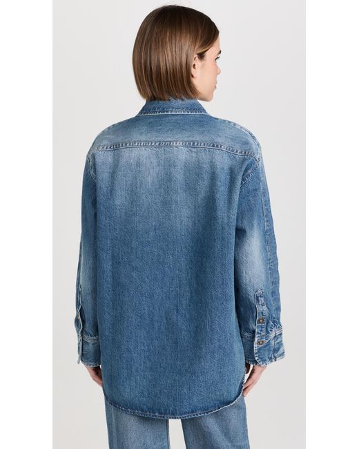 Victoria Beckham Blue Oversized Pleat Detail Denim Shirt