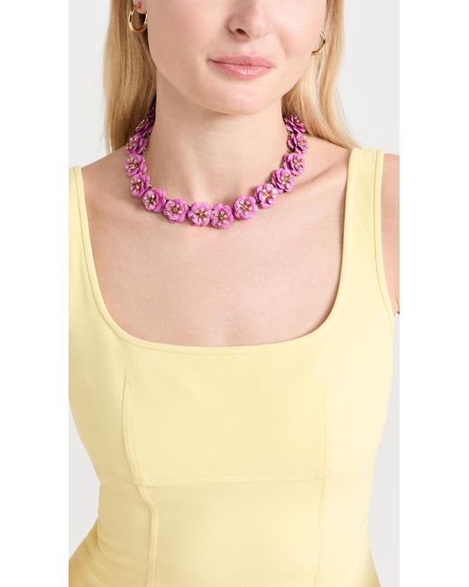 Carolina Herrera Pink Flower & Crystal Necklace