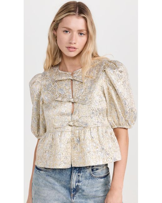 Ganni Metallic Cloque Peplum Blouse | Lyst