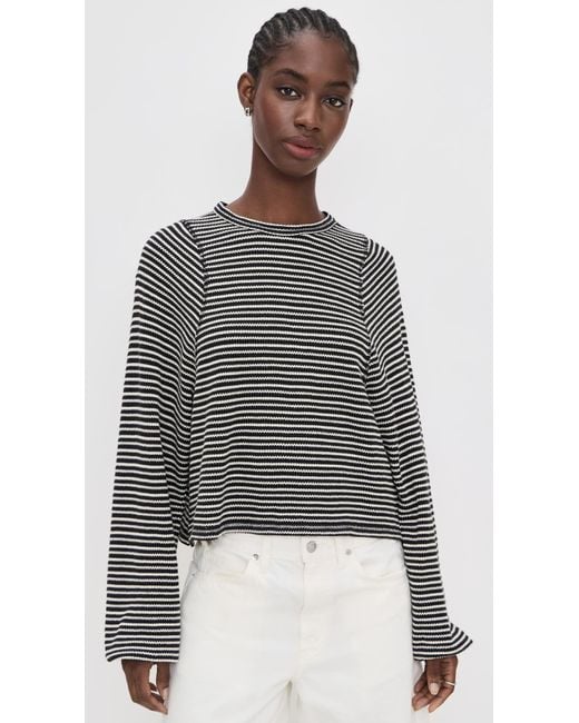 Madewell Black Striped Curved Long-Sleeve Tee