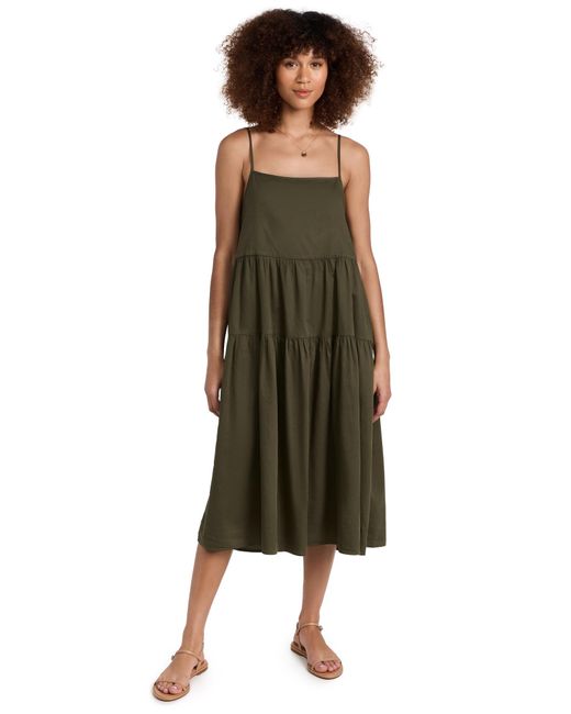 Enza Costa Green Cool Cotton Strappy Tiered Dress