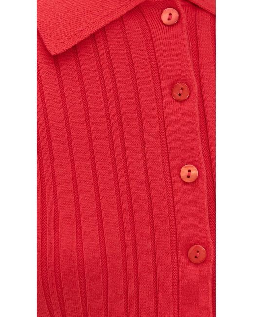 Le Bos Red Ribbed Button Up
