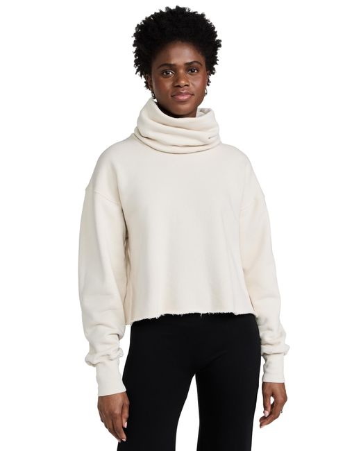 Les Tien White Corey Crop Cowl Neck Sweatshirt