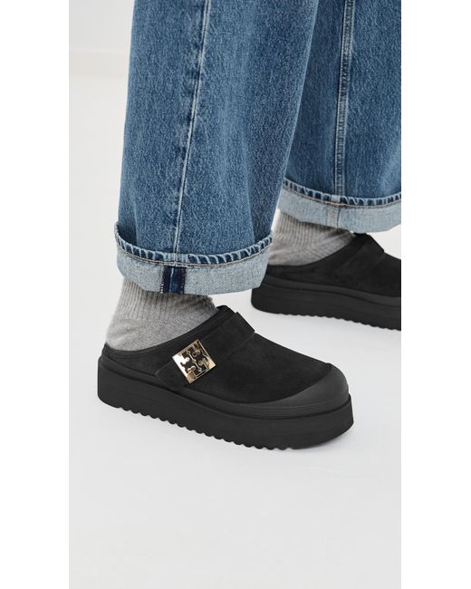 Tory Burch Black Mellow Shearling Platform Mules