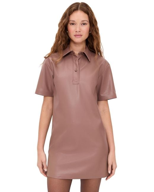 Le Bos Red Solene Faux Leather Polo Dress