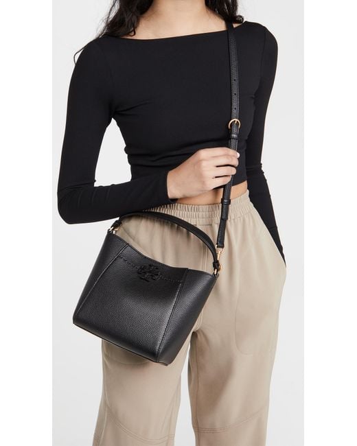 Tory Burch Leather Mcgraw Small Bucket Bag in Black | Lyst