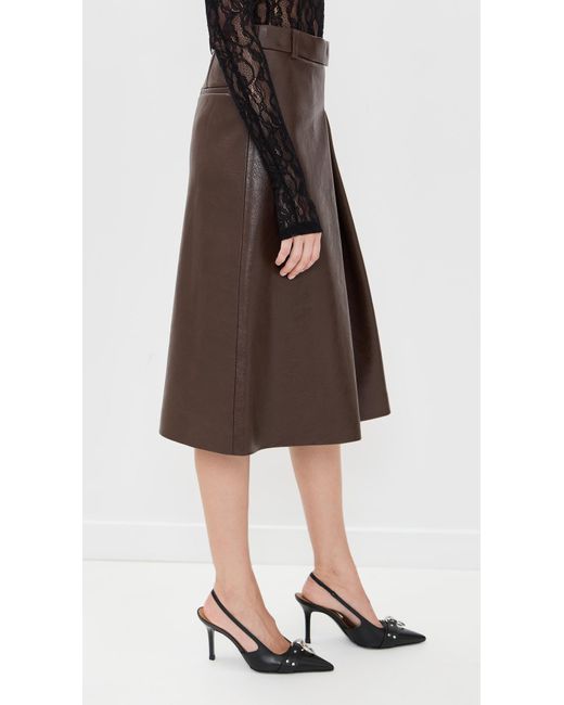 MSGM Black Leather Midi Skirt