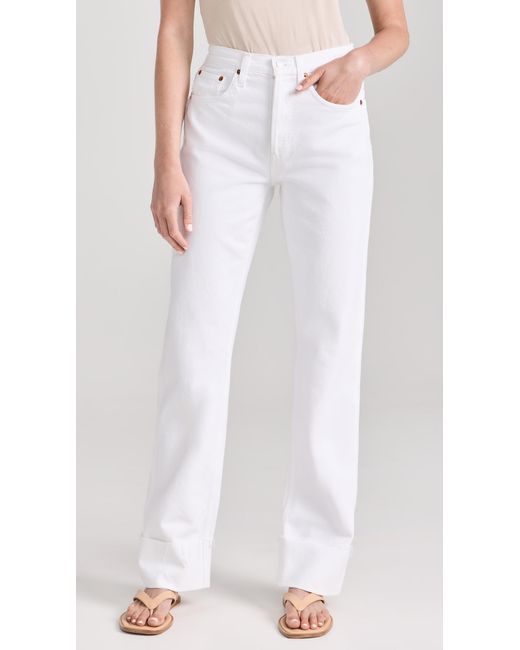 Re/done White High Rise Loose Long Jeans