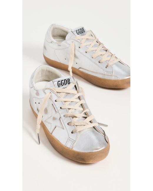 Golden Goose Deluxe Brand White Super-Star Laminated Upper Star Sneakers And Heel With Metal Lettering