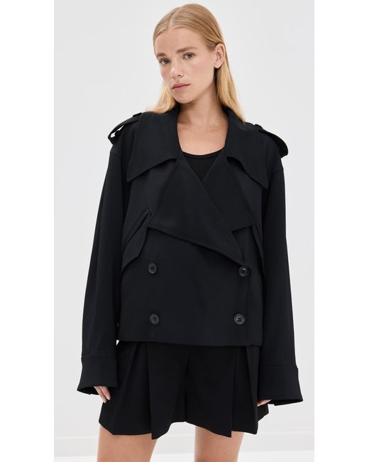 Another Tomorrow Black Another Toorrow Fluid Cropped Trench Coat