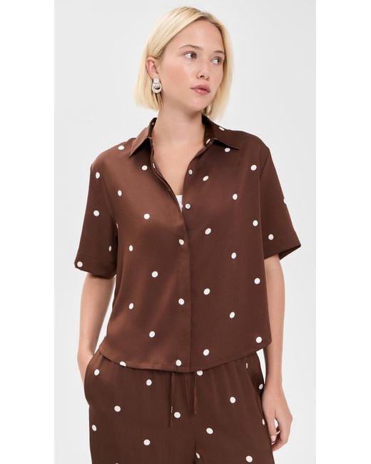 Z Supply Brown Mari Button Up Dot Top