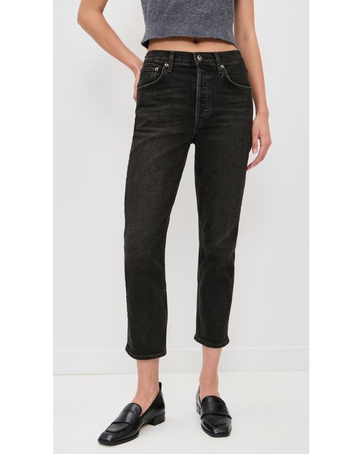 Agolde Black Riley High Rise Straight Crop Jeans