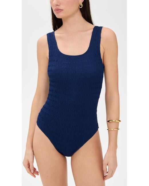 Sea Blue Shyla Solid Smocked One Piece