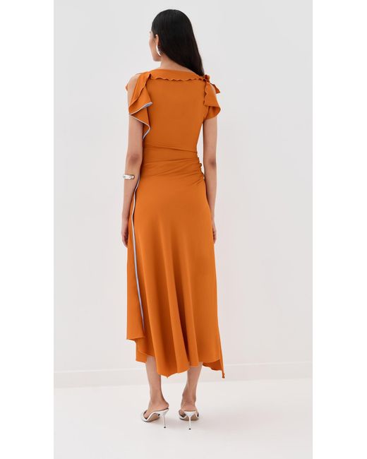 Victoria Beckham Orange Drape Sleeve Midi Dress