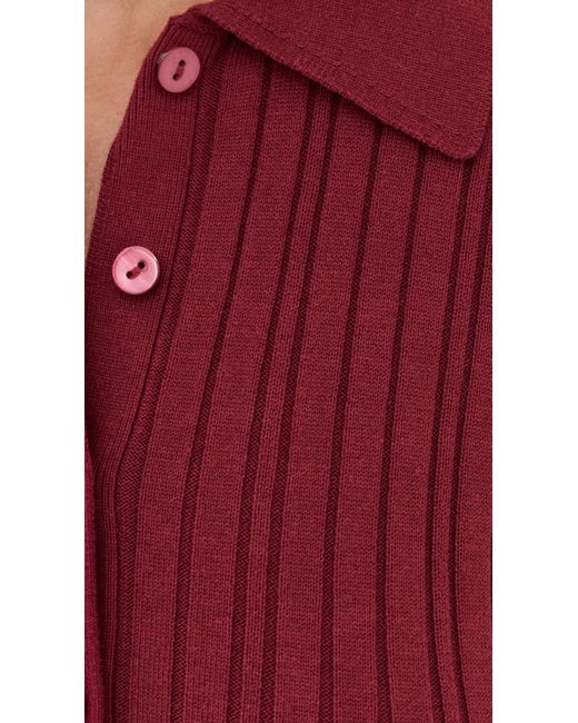 Le Bos Red Ribbed Button Up