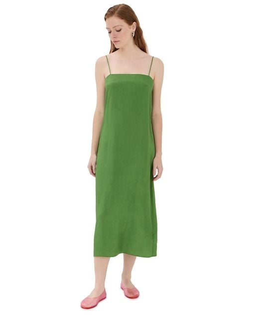 Tibi Green Summer Acetate Crinkle Slip Dress
