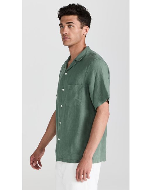 Portuguese Flannel Green Linen Camp Collar Shirt for men