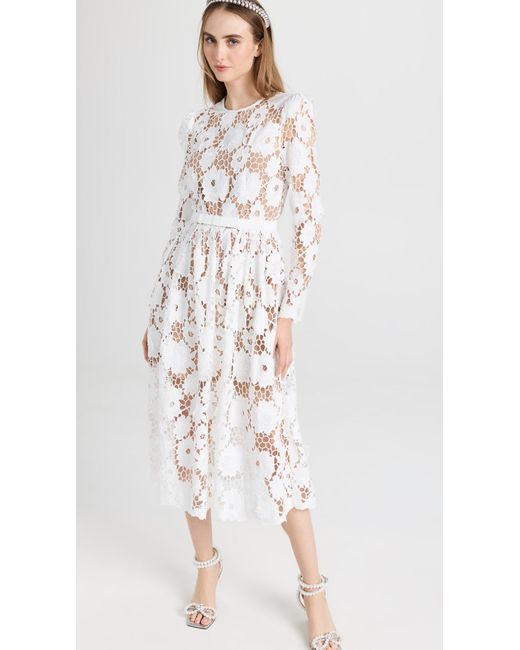 Self-Portrait White 3d Cotton Lace Midi Dress in Natural | Lyst