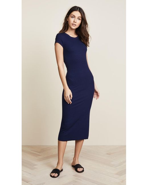 Enza Costa Ribbed Cap Sleeve Dress in Blue | Lyst