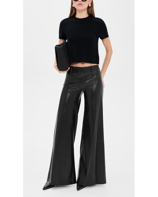 Alice + Olivia Black Olivia Vegan Leather Wide Leg Flare Pants