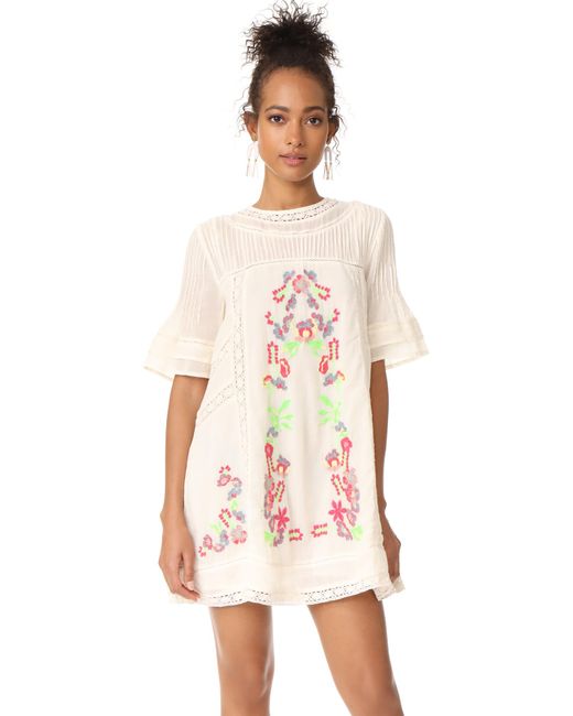 Free People White Perfectly Victorian Embroidered Mini Dress