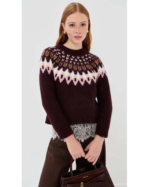 Veronica Beard Red Anne Fair Isle Pullover